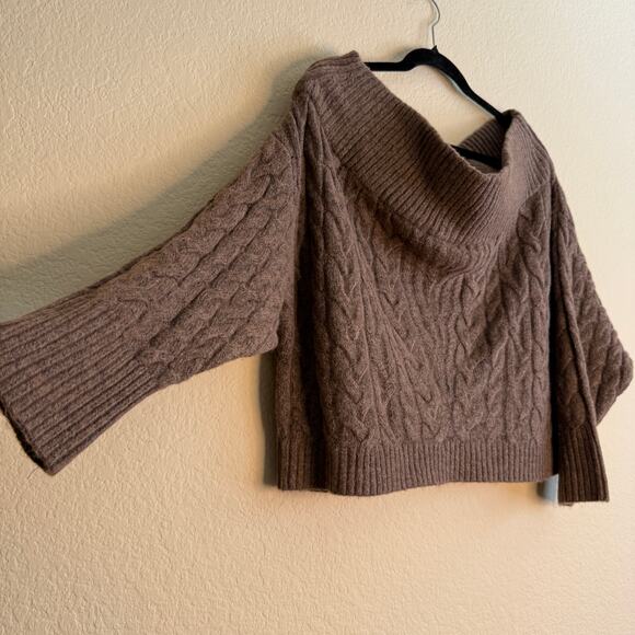 Express Sweater Jumper Women XL Brown Wool Cable Knit Cropped Boxy Dark Academia - Picture 9 of 10